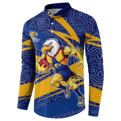 West Coast Eagles Australian Football Button Sweatshirt Fierce Eagle Mascot With Indigenous Pattern Art