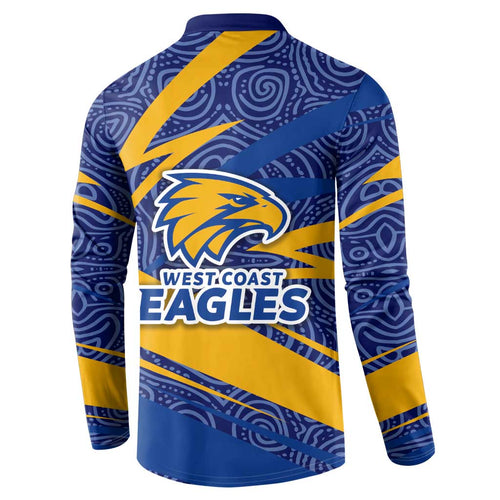 West Coast Eagles Australian Football Button Sweatshirt Fierce Eagle Mascot With Indigenous Pattern Art