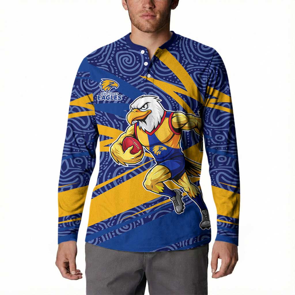 West Coast Eagles Australian Football Button Sweatshirt Fierce Eagle Mascot With Indigenous Pattern Art