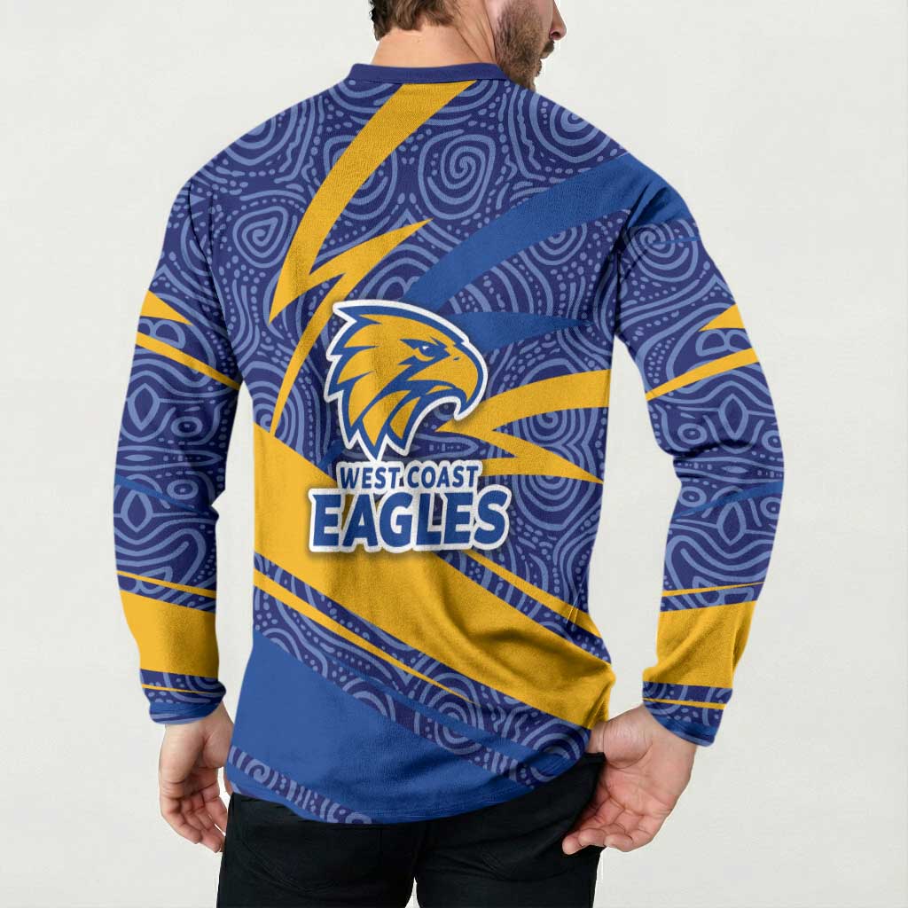 West Coast Eagles Australian Football Button Sweatshirt Fierce Eagle Mascot With Indigenous Pattern Art