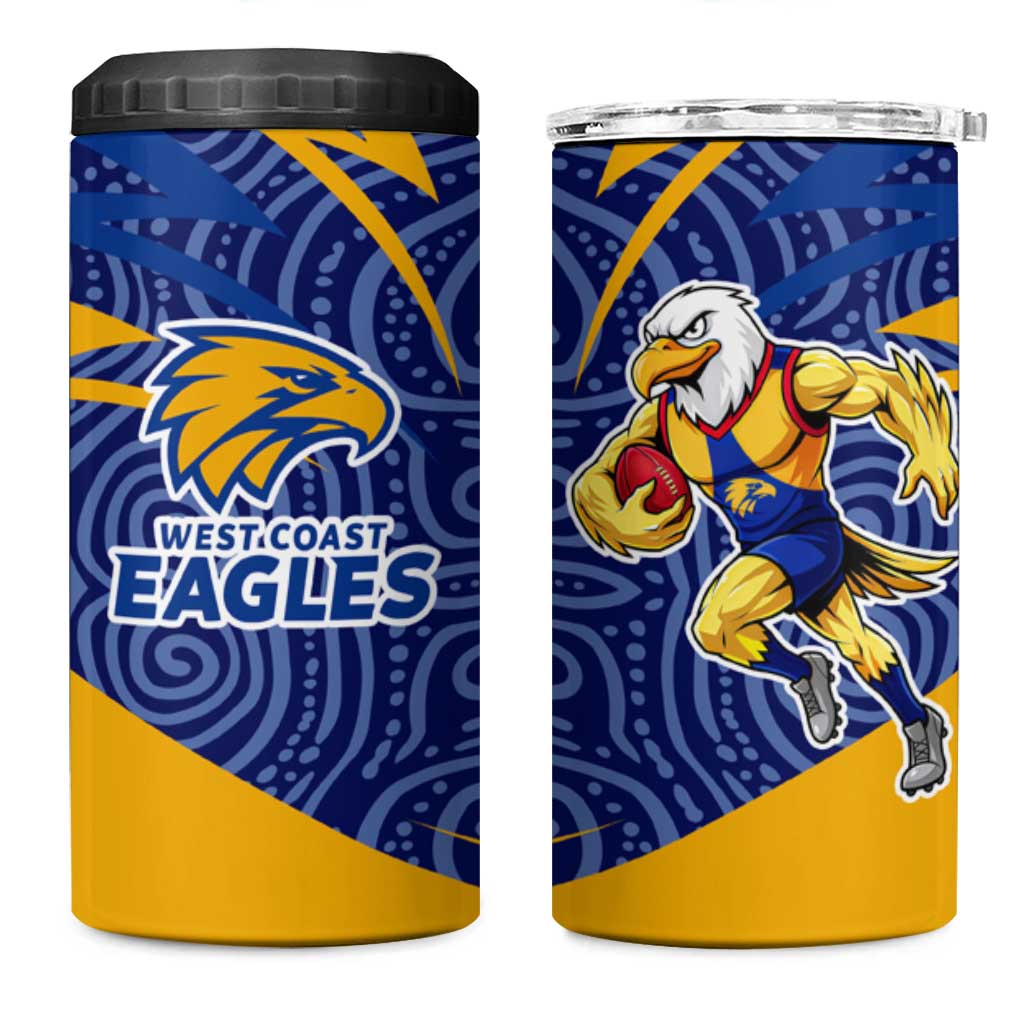 West Coast Eagles Australian Football 4 in 1 Can Cooler Tumbler Fierce Eagle Mascot With Indigenous Pattern Art