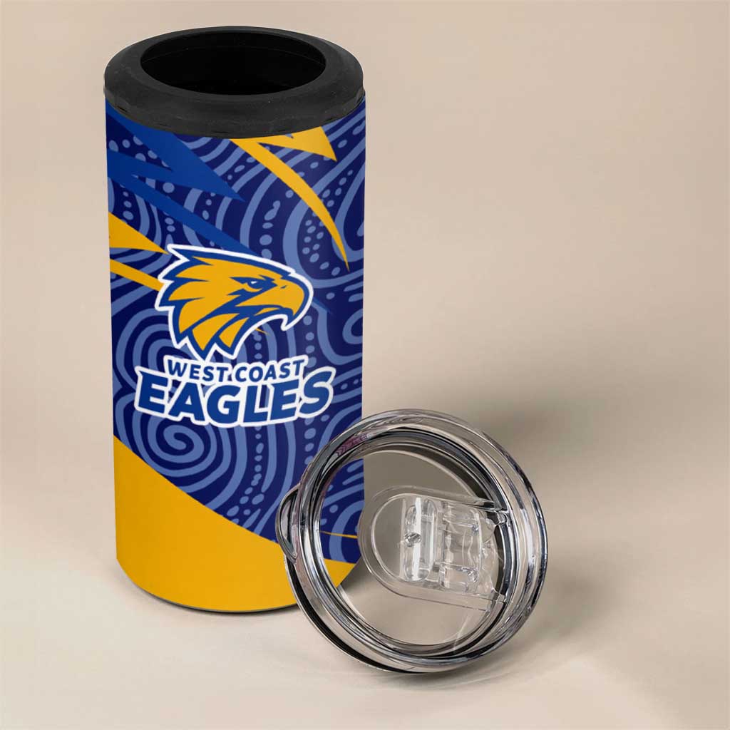 West Coast Eagles Australian Football 4 in 1 Can Cooler Tumbler Fierce Eagle Mascot With Indigenous Pattern Art