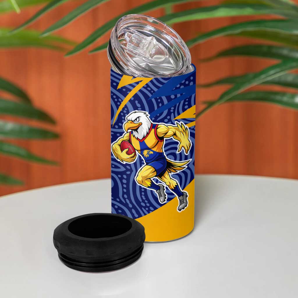 West Coast Eagles Australian Football 4 in 1 Can Cooler Tumbler Fierce Eagle Mascot With Indigenous Pattern Art