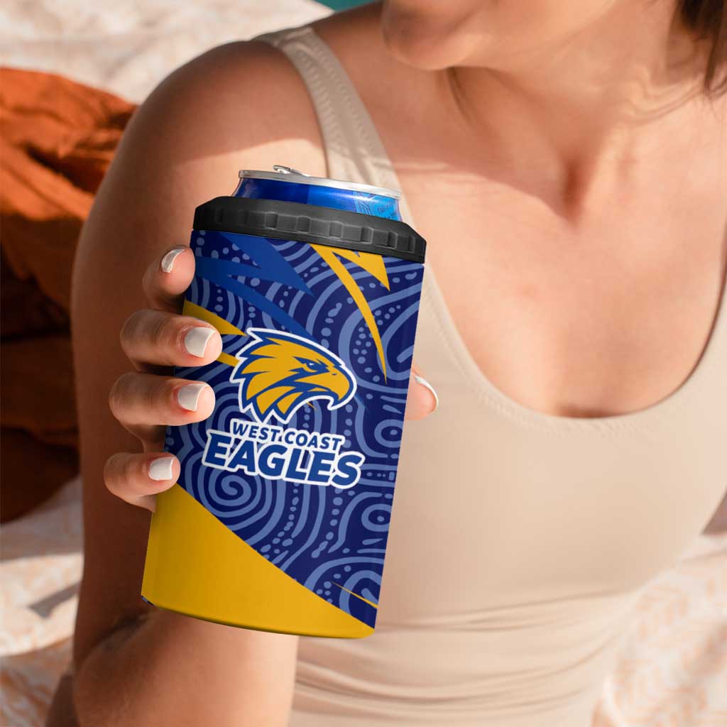 West Coast Eagles Australian Football 4 in 1 Can Cooler Tumbler Fierce Eagle Mascot With Indigenous Pattern Art