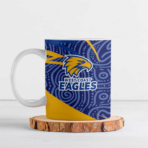West Coast Eagles Australian Football Ceramic Mug Fierce Eagle Mascot With Indigenous Pattern Art