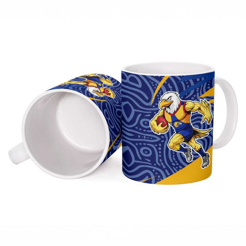 West Coast Eagles Australian Football Ceramic Mug Fierce Eagle Mascot With Indigenous Pattern Art