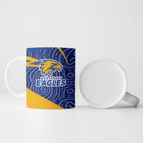West Coast Eagles Australian Football Ceramic Mug Fierce Eagle Mascot With Indigenous Pattern Art