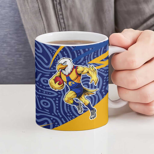 West Coast Eagles Australian Football Ceramic Mug Fierce Eagle Mascot With Indigenous Pattern Art