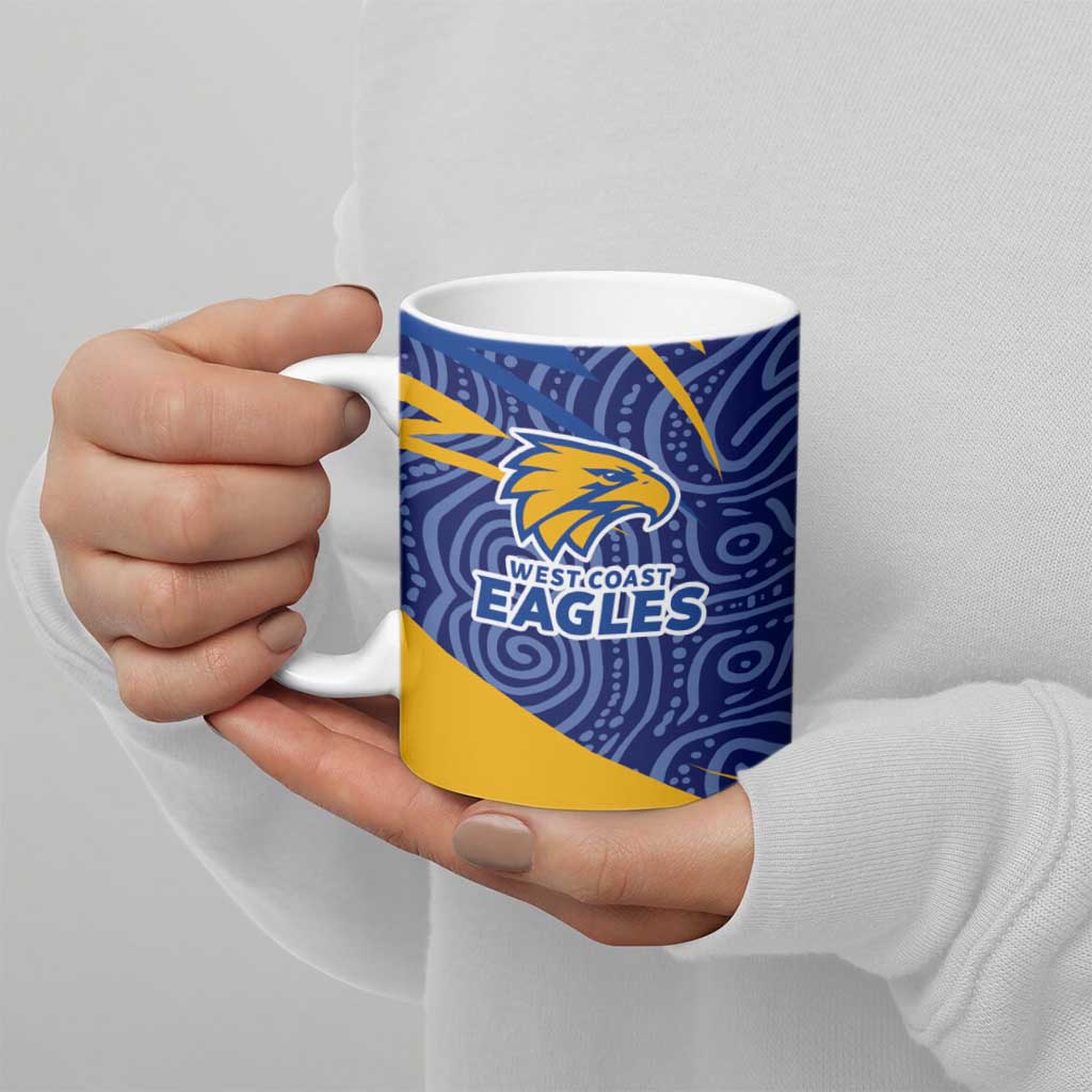 West Coast Eagles Australian Football Ceramic Mug Fierce Eagle Mascot With Indigenous Pattern Art