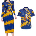 West Coast Eagles Australian Football Couples Matching Long Sleeve Bodycon Dress and Hawaiian Shirt Fierce Eagle Mascot With Indigenous Pattern Art
