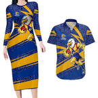 West Coast Eagles Australian Football Couples Matching Long Sleeve Bodycon Dress and Hawaiian Shirt Fierce Eagle Mascot With Indigenous Pattern Art
