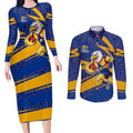 West Coast Eagles Australian Football Couples Matching Long Sleeve Bodycon Dress and Long Sleeve Button Shirt Fierce Eagle Mascot With Indigenous Pattern Art
