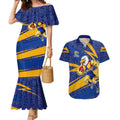 West Coast Eagles Australian Football Couples Matching Mermaid Dress and Hawaiian Shirt Fierce Eagle Mascot With Indigenous Pattern Art