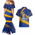 West Coast Eagles Australian Football Couples Matching Mermaid Dress and Hawaiian Shirt Fierce Eagle Mascot With Indigenous Pattern Art