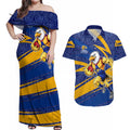 West Coast Eagles Australian Football Couples Matching Off Shoulder Maxi Dress and Hawaiian Shirt Fierce Eagle Mascot With Indigenous Pattern Art