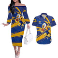 West Coast Eagles Australian Football Couples Matching Off The Shoulder Long Sleeve Dress and Hawaiian Shirt Fierce Eagle Mascot With Indigenous Pattern Art