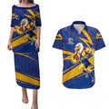 West Coast Eagles Australian Football Couples Matching Puletasi and Hawaiian Shirt Fierce Eagle Mascot With Indigenous Pattern Art