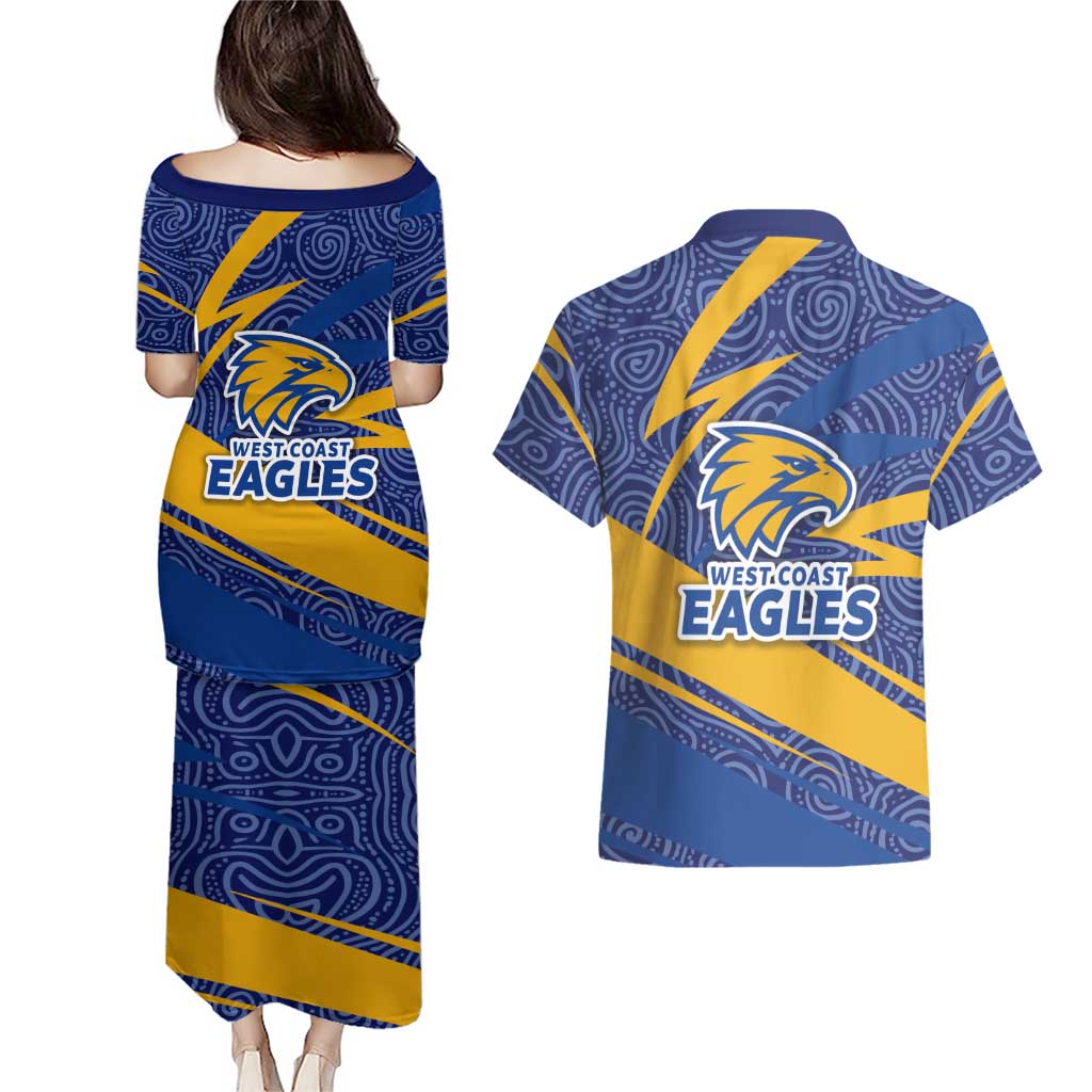 West Coast Eagles Australian Football Couples Matching Puletasi and Hawaiian Shirt Fierce Eagle Mascot With Indigenous Pattern Art
