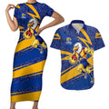 West Coast Eagles Australian Football Couples Matching Short Sleeve Bodycon Dress and Hawaiian Shirt Fierce Eagle Mascot With Indigenous Pattern Art