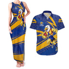 West Coast Eagles Australian Football Couples Matching Tank Maxi Dress and Hawaiian Shirt Fierce Eagle Mascot With Indigenous Pattern Art