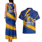 West Coast Eagles Australian Football Couples Matching Tank Maxi Dress and Hawaiian Shirt Fierce Eagle Mascot With Indigenous Pattern Art