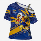 West Coast Eagles Australian Football Cross Shoulder Shirt Fierce Eagle Mascot With Indigenous Pattern Art