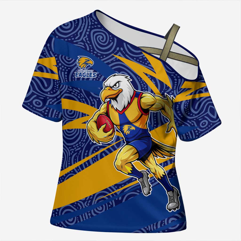 West Coast Eagles Australian Football Cross Shoulder Shirt Fierce Eagle Mascot With Indigenous Pattern Art