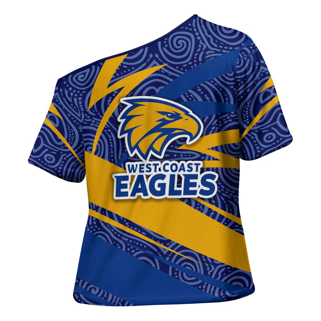 West Coast Eagles Australian Football Cross Shoulder Shirt Fierce Eagle Mascot With Indigenous Pattern Art