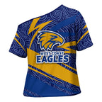 West Coast Eagles Australian Football Cross Shoulder Shirt Fierce Eagle Mascot With Indigenous Pattern Art