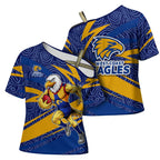 West Coast Eagles Australian Football Cross Shoulder Shirt Fierce Eagle Mascot With Indigenous Pattern Art