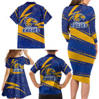 West Coast Eagles Australian Football Family Matching Long Sleeve Bodycon Dress and Hawaiian Shirt Fierce Eagle Mascot With Indigenous Pattern Art