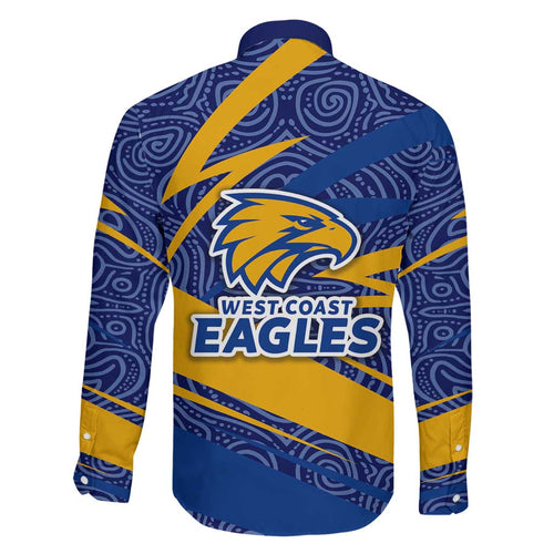 West Coast Eagles Australian Football Family Matching Long Sleeve Bodycon Dress and Hawaiian Shirt Fierce Eagle Mascot With Indigenous Pattern Art