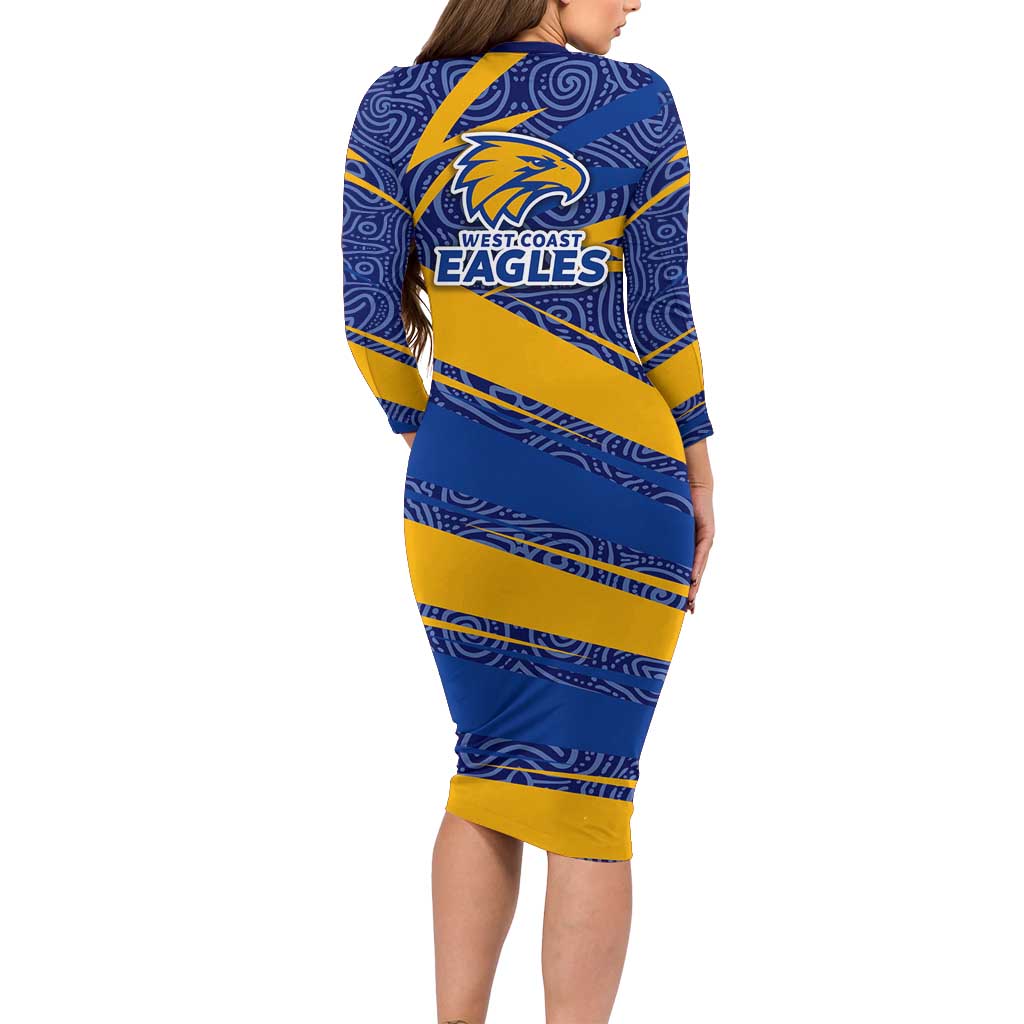 West Coast Eagles Australian Football Family Matching Long Sleeve Bodycon Dress and Hawaiian Shirt Fierce Eagle Mascot With Indigenous Pattern Art
