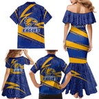 West Coast Eagles Australian Football Family Matching Mermaid Dress and Hawaiian Shirt Fierce Eagle Mascot With Indigenous Pattern Art