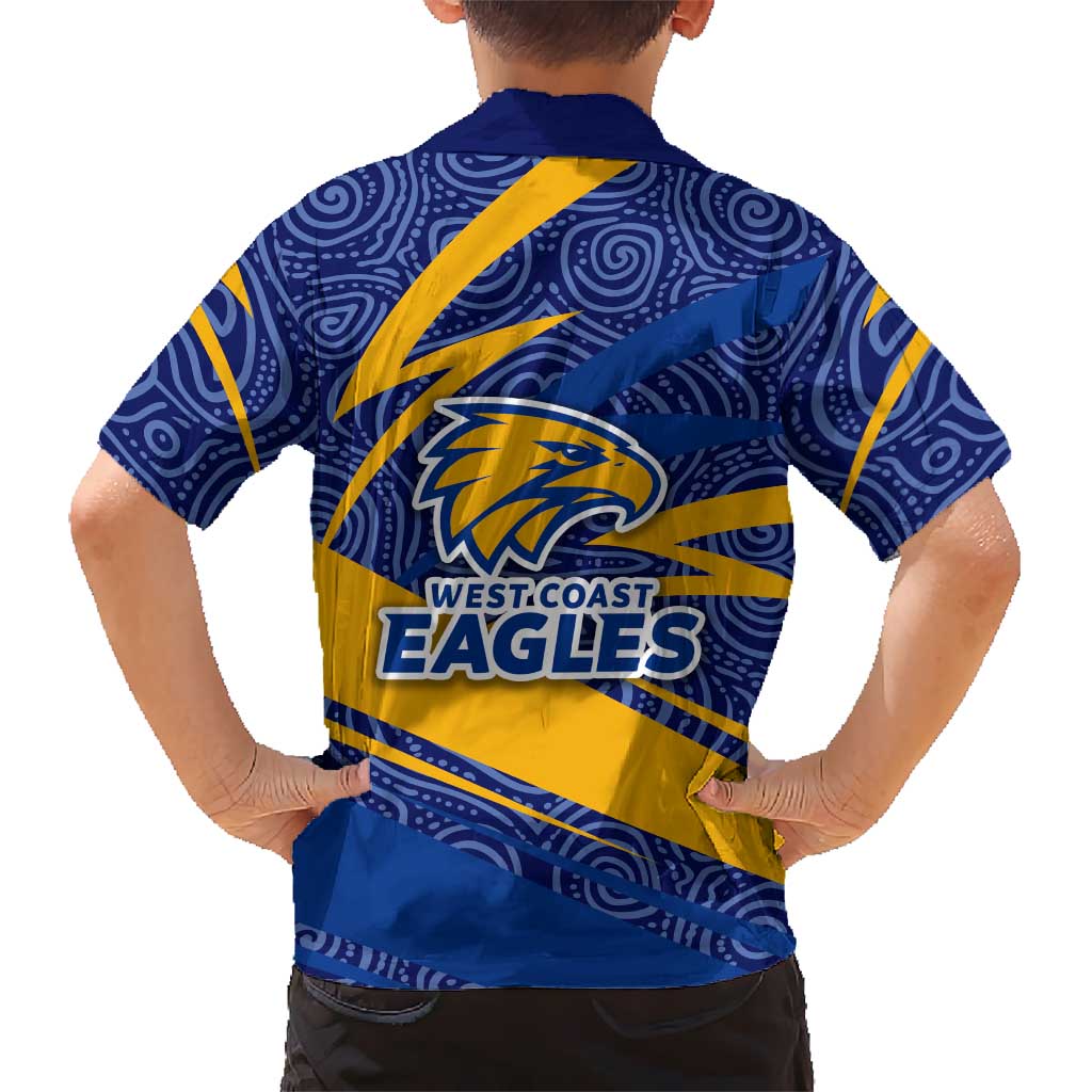 West Coast Eagles Australian Football Family Matching Off The Shoulder Long Sleeve Dress and Hawaiian Shirt Fierce Eagle Mascot With Indigenous Pattern Art