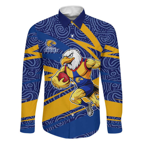 West Coast Eagles Australian Football Family Matching Off Shoulder Maxi Dress and Hawaiian Shirt Fierce Eagle Mascot With Indigenous Pattern Art