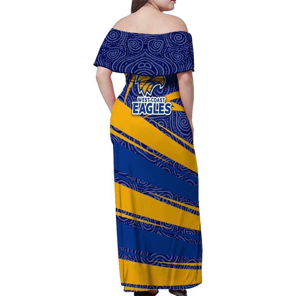 West Coast Eagles Australian Football Family Matching Off Shoulder Maxi Dress and Hawaiian Shirt Fierce Eagle Mascot With Indigenous Pattern Art