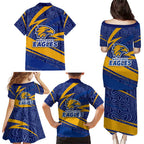 West Coast Eagles Australian Football Family Matching Puletasi and Hawaiian Shirt Fierce Eagle Mascot With Indigenous Pattern Art