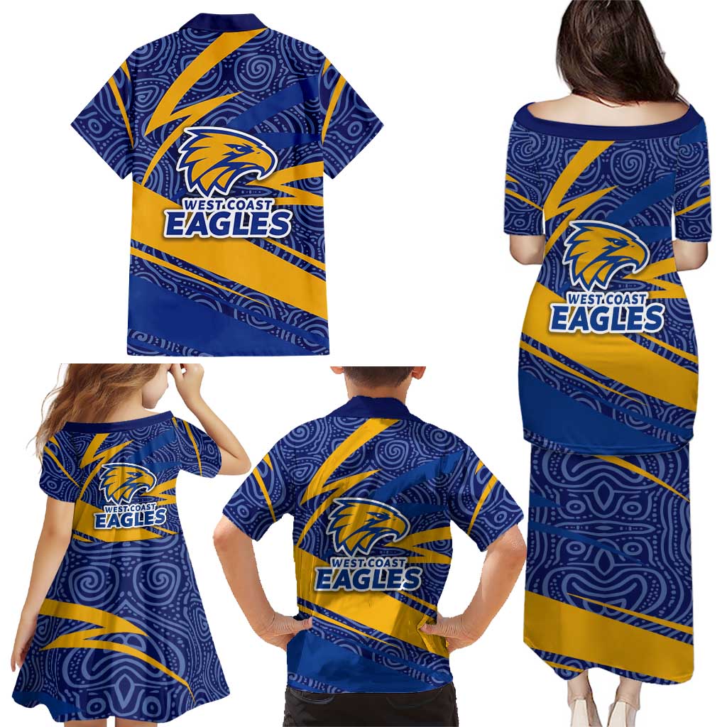 West Coast Eagles Australian Football Family Matching Puletasi and Hawaiian Shirt Fierce Eagle Mascot With Indigenous Pattern Art