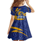 West Coast Eagles Australian Football Family Matching Short Sleeve Bodycon Dress and Hawaiian Shirt Fierce Eagle Mascot With Indigenous Pattern Art