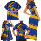 West Coast Eagles Australian Football Family Matching Short Sleeve Bodycon Dress and Hawaiian Shirt Fierce Eagle Mascot With Indigenous Pattern Art