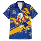 West Coast Eagles Australian Football Family Matching Short Sleeve Bodycon Dress and Hawaiian Shirt Fierce Eagle Mascot With Indigenous Pattern Art