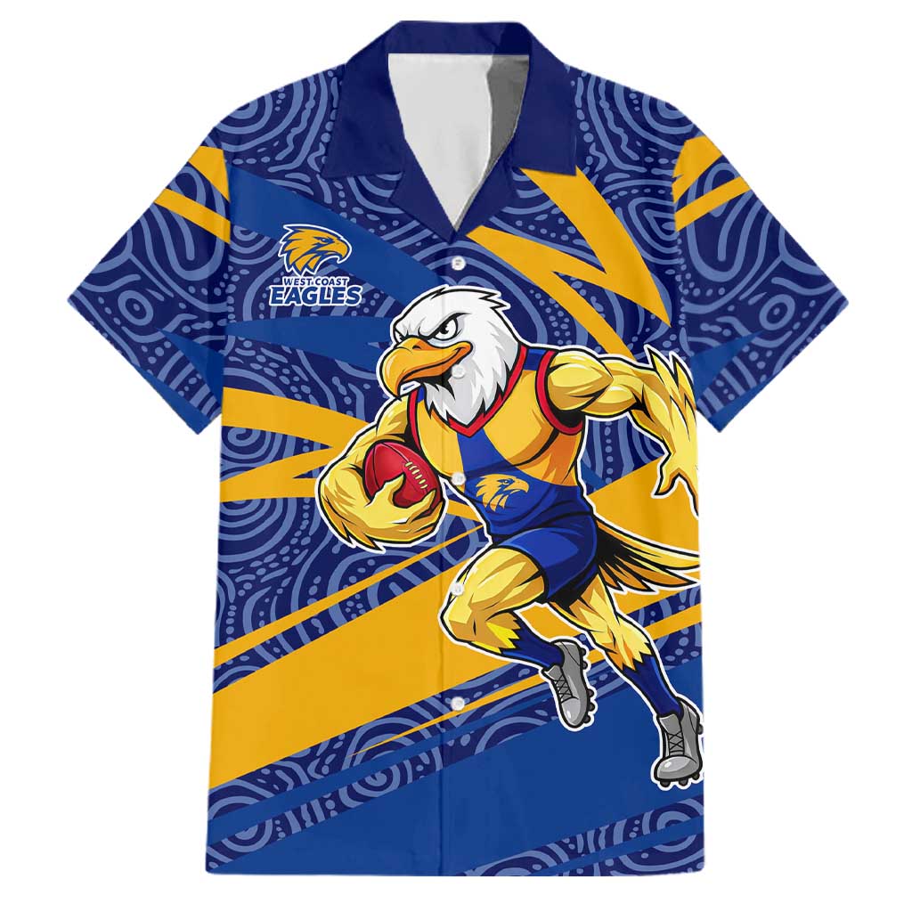 West Coast Eagles Australian Football Family Matching Short Sleeve Bodycon Dress and Hawaiian Shirt Fierce Eagle Mascot With Indigenous Pattern Art