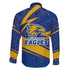West Coast Eagles Australian Football Family Matching Short Sleeve Bodycon Dress and Hawaiian Shirt Fierce Eagle Mascot With Indigenous Pattern Art