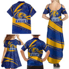 West Coast Eagles Australian Football Family Matching Summer Maxi Dress and Hawaiian Shirt Fierce Eagle Mascot With Indigenous Pattern Art