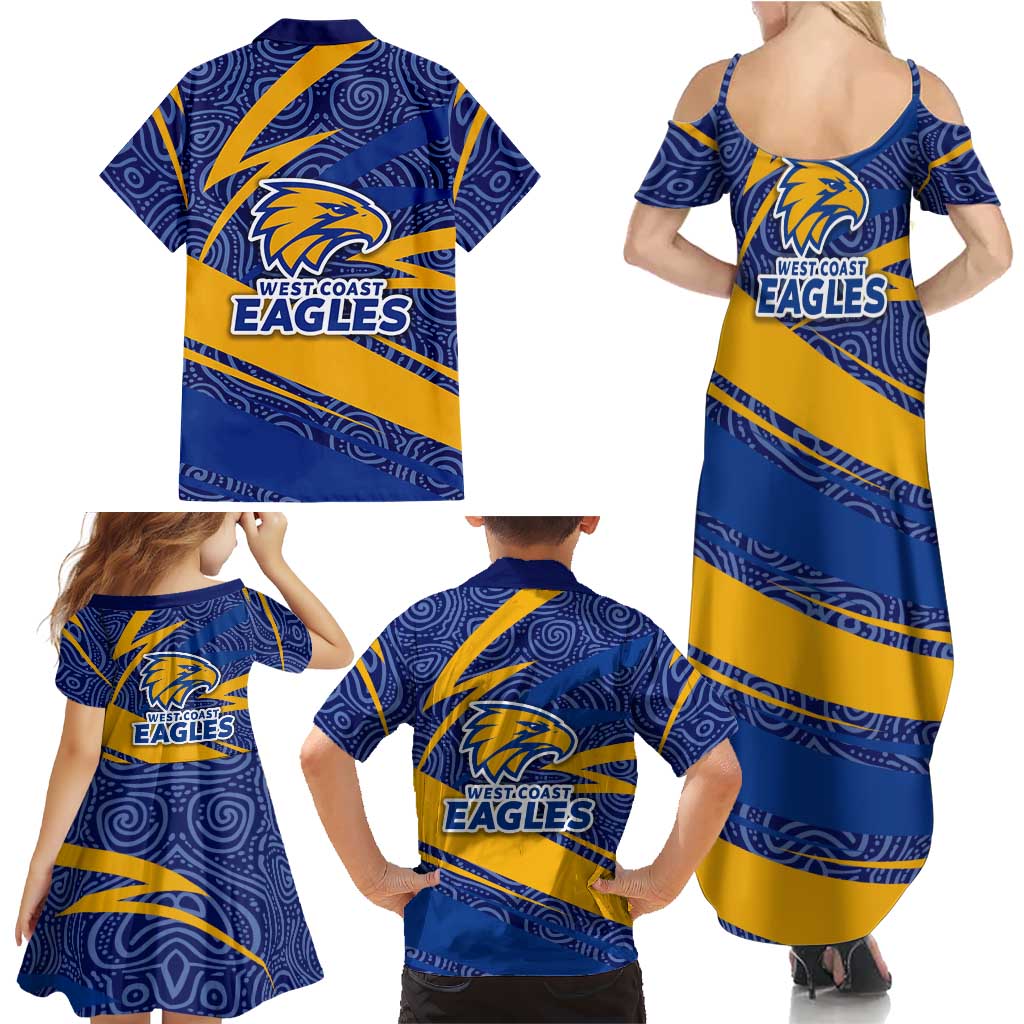 West Coast Eagles Australian Football Family Matching Summer Maxi Dress and Hawaiian Shirt Fierce Eagle Mascot With Indigenous Pattern Art