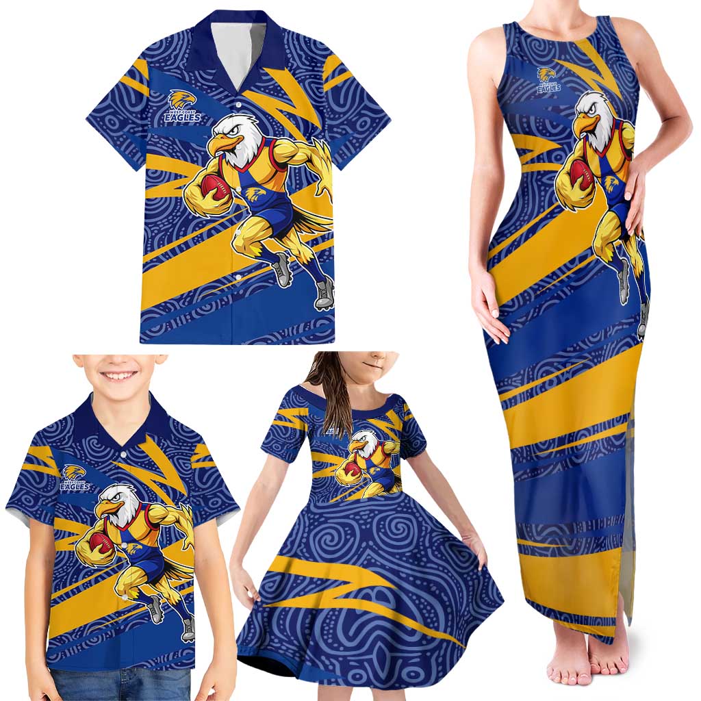 West Coast Eagles Australian Football Family Matching Tank Maxi Dress and Hawaiian Shirt Fierce Eagle Mascot With Indigenous Pattern Art