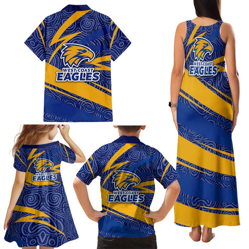 West Coast Eagles Australian Football Family Matching Tank Maxi Dress and Hawaiian Shirt Fierce Eagle Mascot With Indigenous Pattern Art
