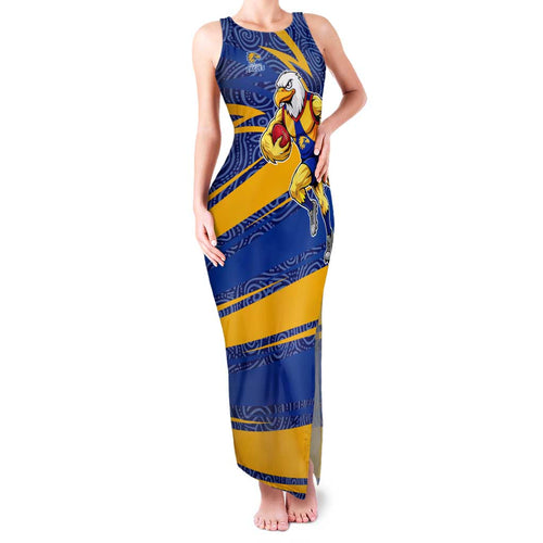 West Coast Eagles Australian Football Family Matching Tank Maxi Dress and Hawaiian Shirt Fierce Eagle Mascot With Indigenous Pattern Art
