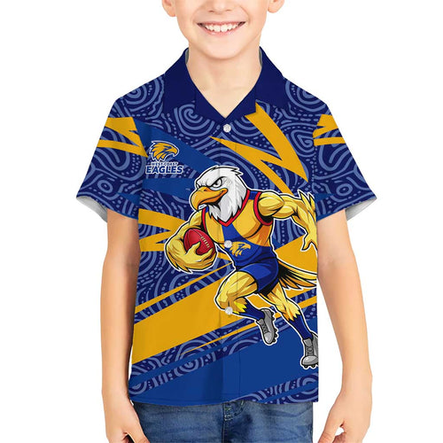 West Coast Eagles Australian Football Family Matching Tank Maxi Dress and Hawaiian Shirt Fierce Eagle Mascot With Indigenous Pattern Art